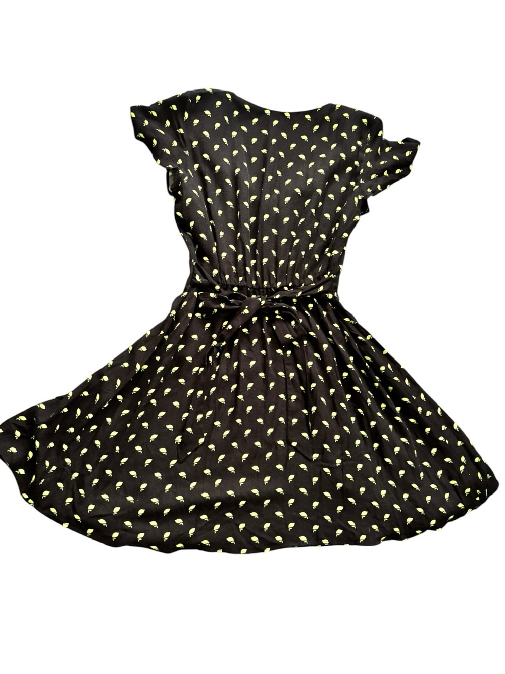 Zara Black Lemon Print Mini Dress XS Tie Waist Flutter Sleeve